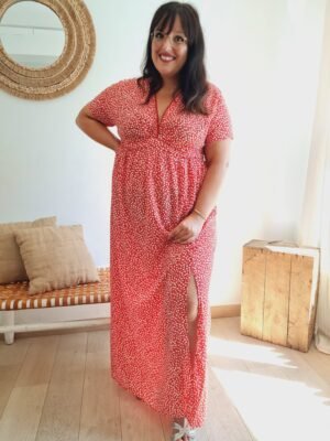 robe longue rouge fleuri grande taille femme curvy by romy