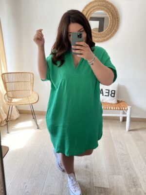 robe gaze de coton verte grande taille femme curvy by romy