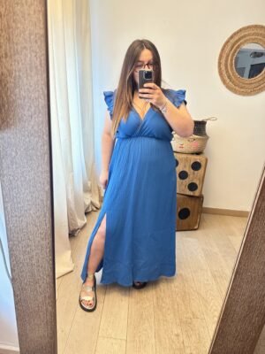 robe longue gaze de coton bleu grande taille femme curvy by romy
