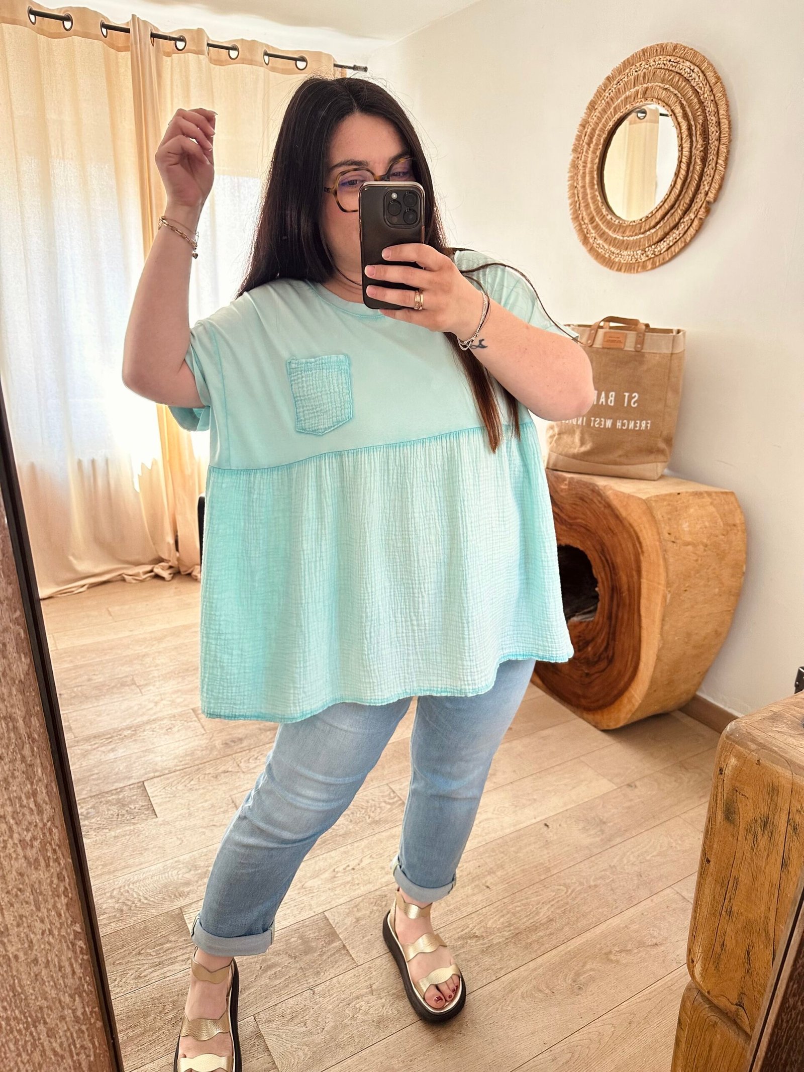 blouse vert d'eau grande taille femme curvy by romy