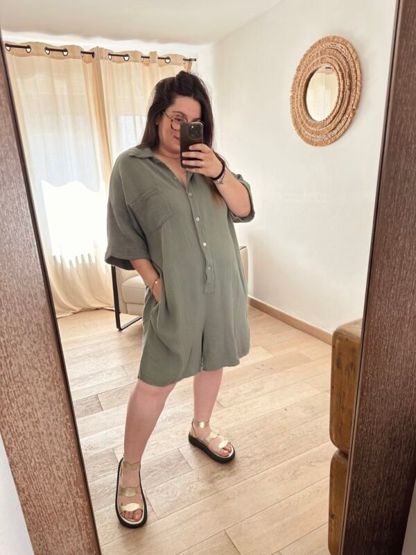 combishort gaze de coton kaki curvy by romy