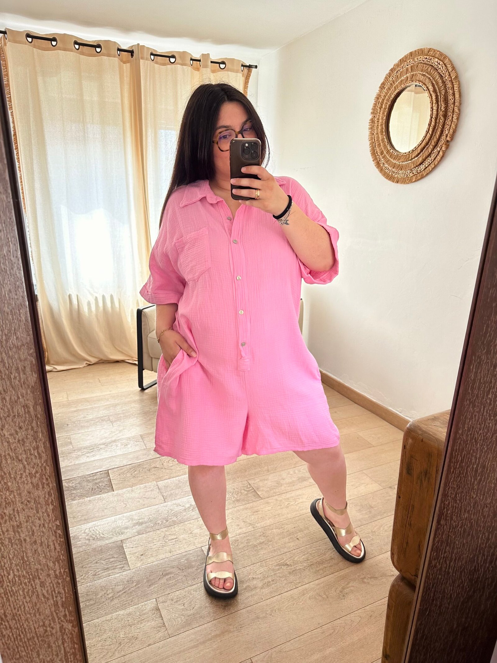 combishort gaze de coton rose grande taille femme curvy by romy