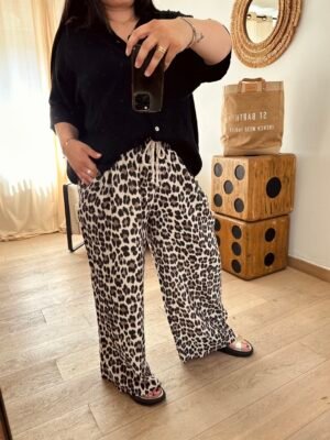 pantalon gaze de coton leopard grande taille femme curvy by romy