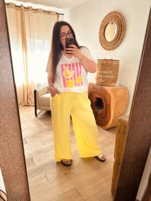 pantalon gaze de coton jaune grande taille femme curvy by romy