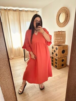 robe longue gaze de coton terra-cotta grande taille femme curvy by romy