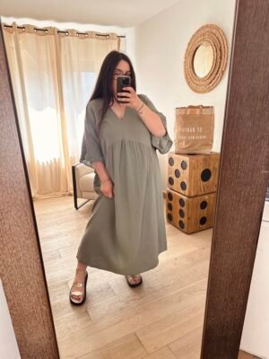 robe longue gaze de coton kaki grande taille femme curvy by romy