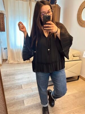 blouse plissée noir grande tailel femme curvy by romy