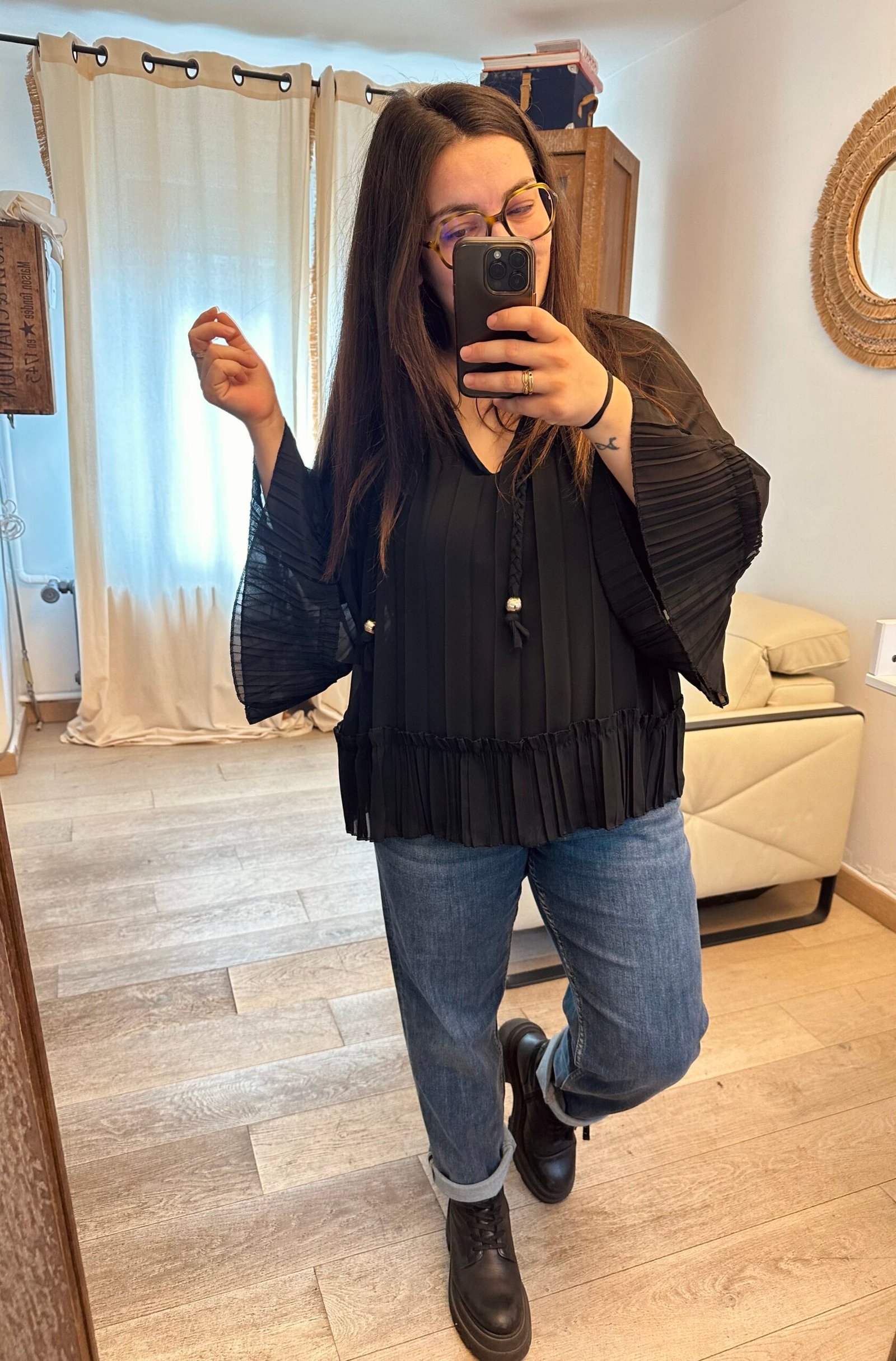 blouse plissée noir grande tailel femme curvy by romy