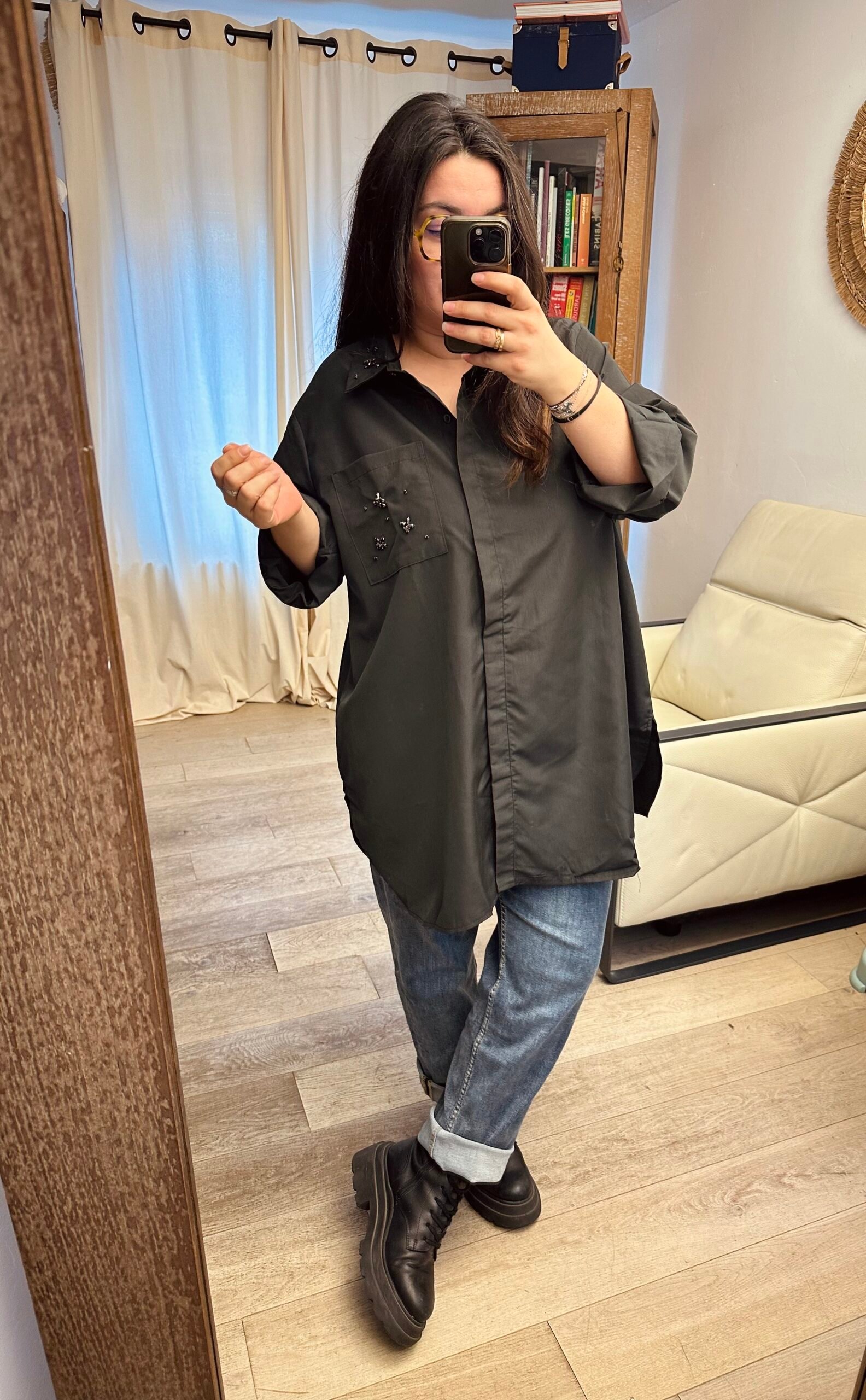 chemise longue noir bijoux grande taille femme curvy by romy