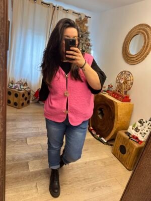 gilet broches rose grande taille femme curvy by romy