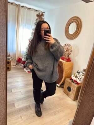 pull bouclette gris grande taille femme curvy by romy