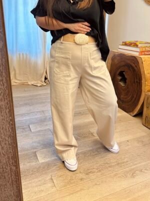 pantalon large beige grande taille femme curvy by romy