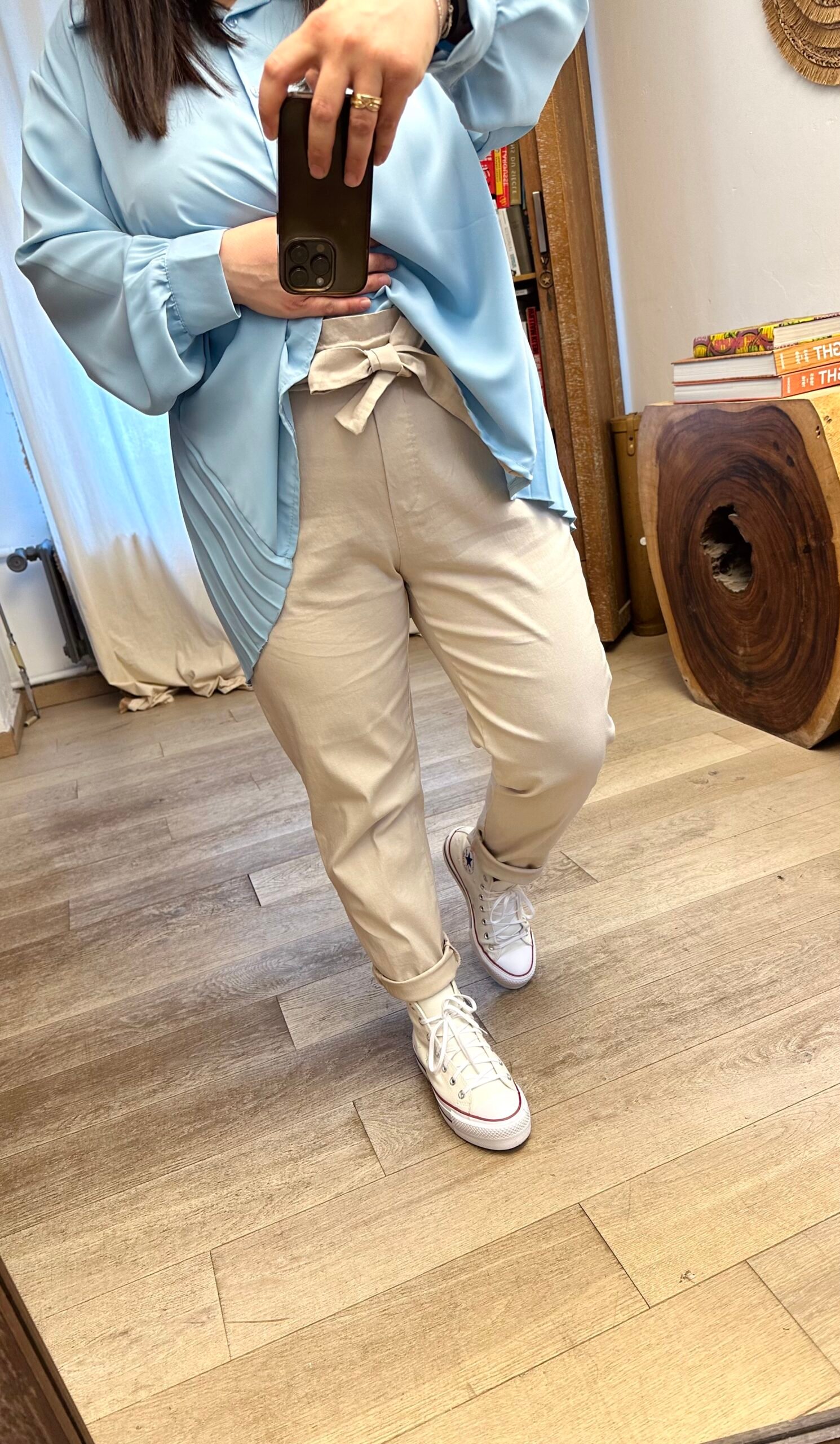 pantalon beige stretch grande taille femme curvy by romy