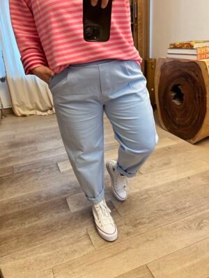 pantalon coupe barrel bleu grande taille femme curvy by romy