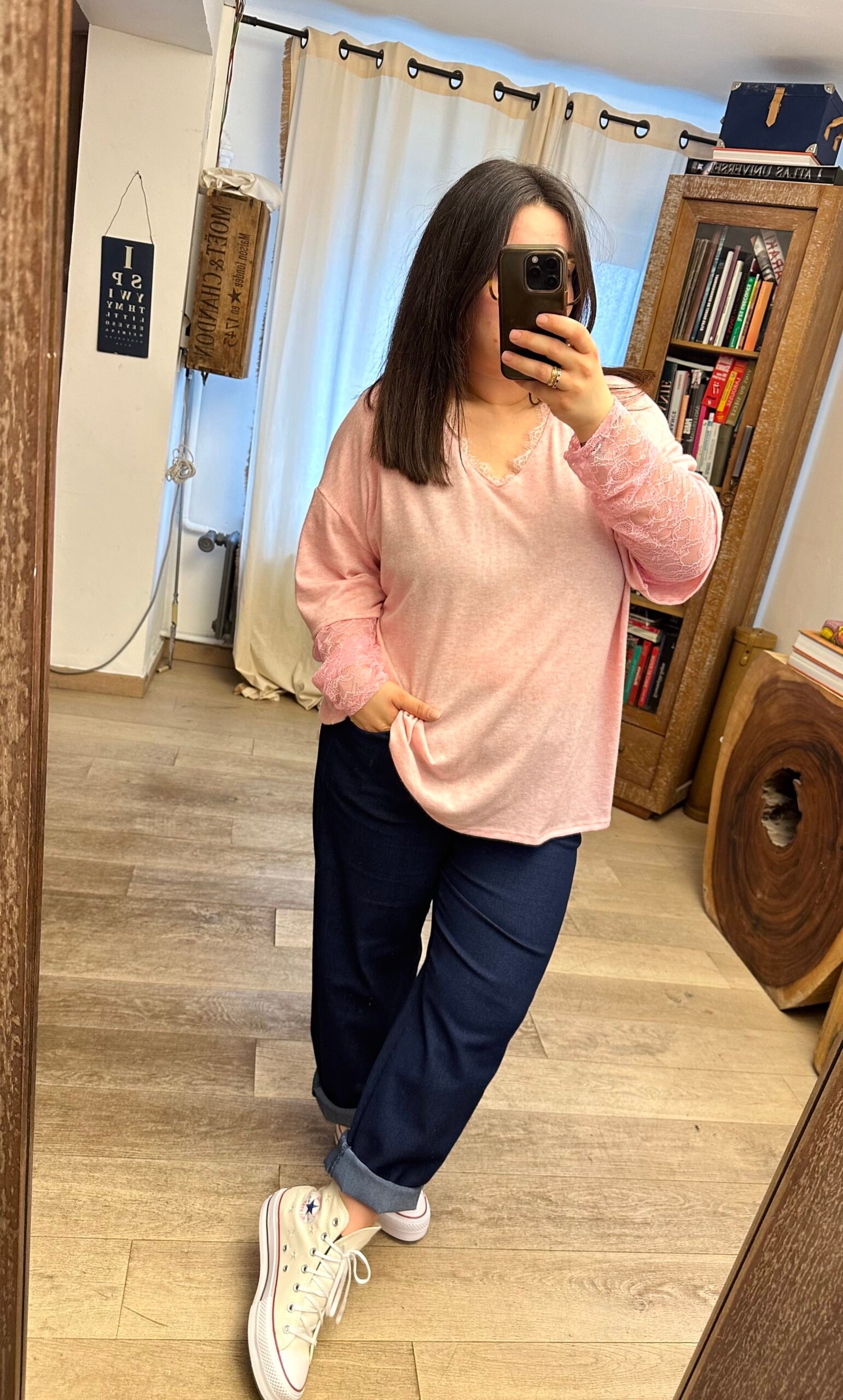 pull léger rose bi matière grande taille femme curvy by romy