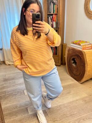 t shirt a rayures jaune et rose grande taille femme curvy by romy