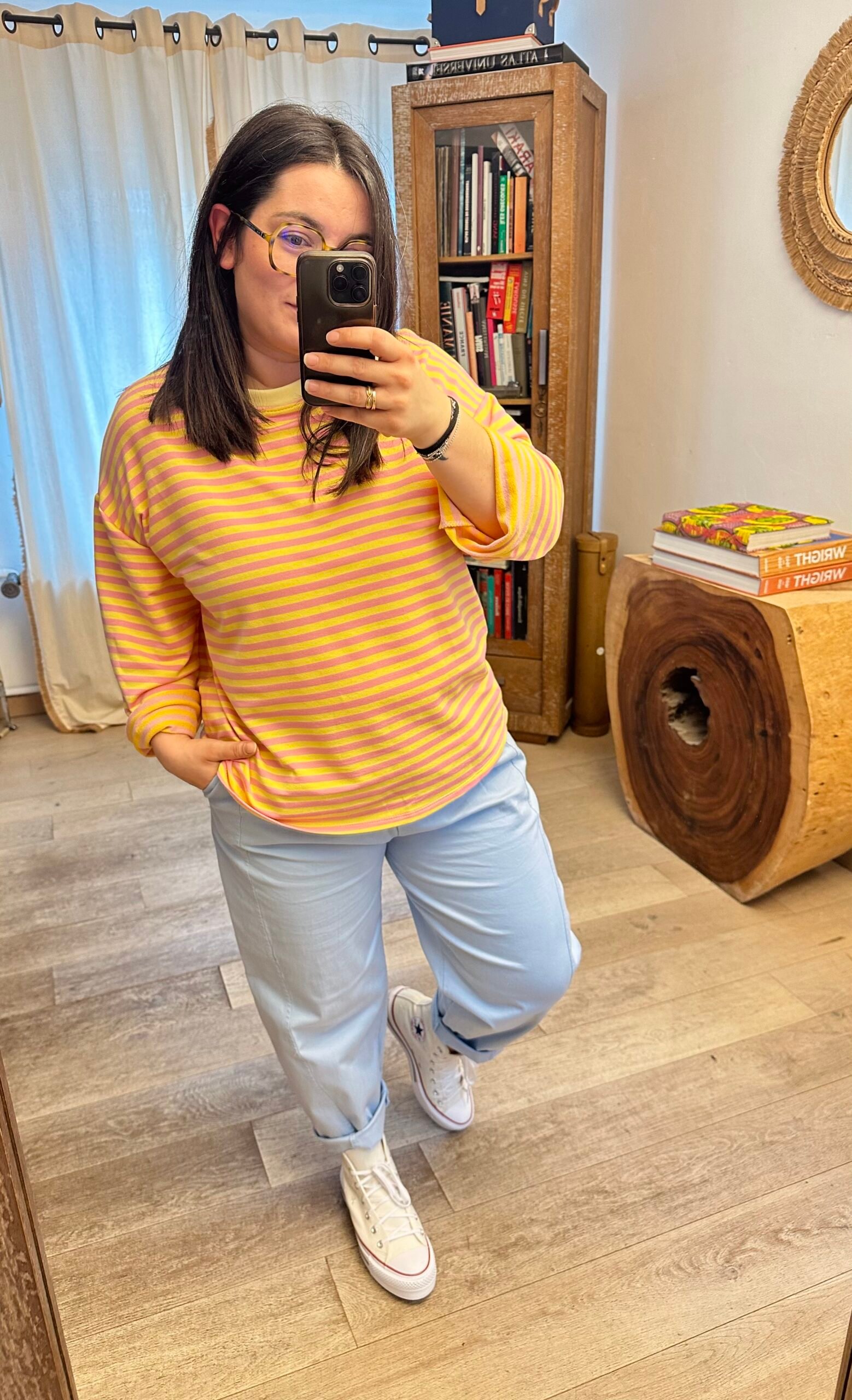 t shirt a rayures jaune et rose grande taille femme curvy by romy