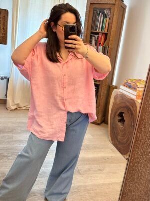 chemise en gaze de coton rose grande taille femme curvyby romy