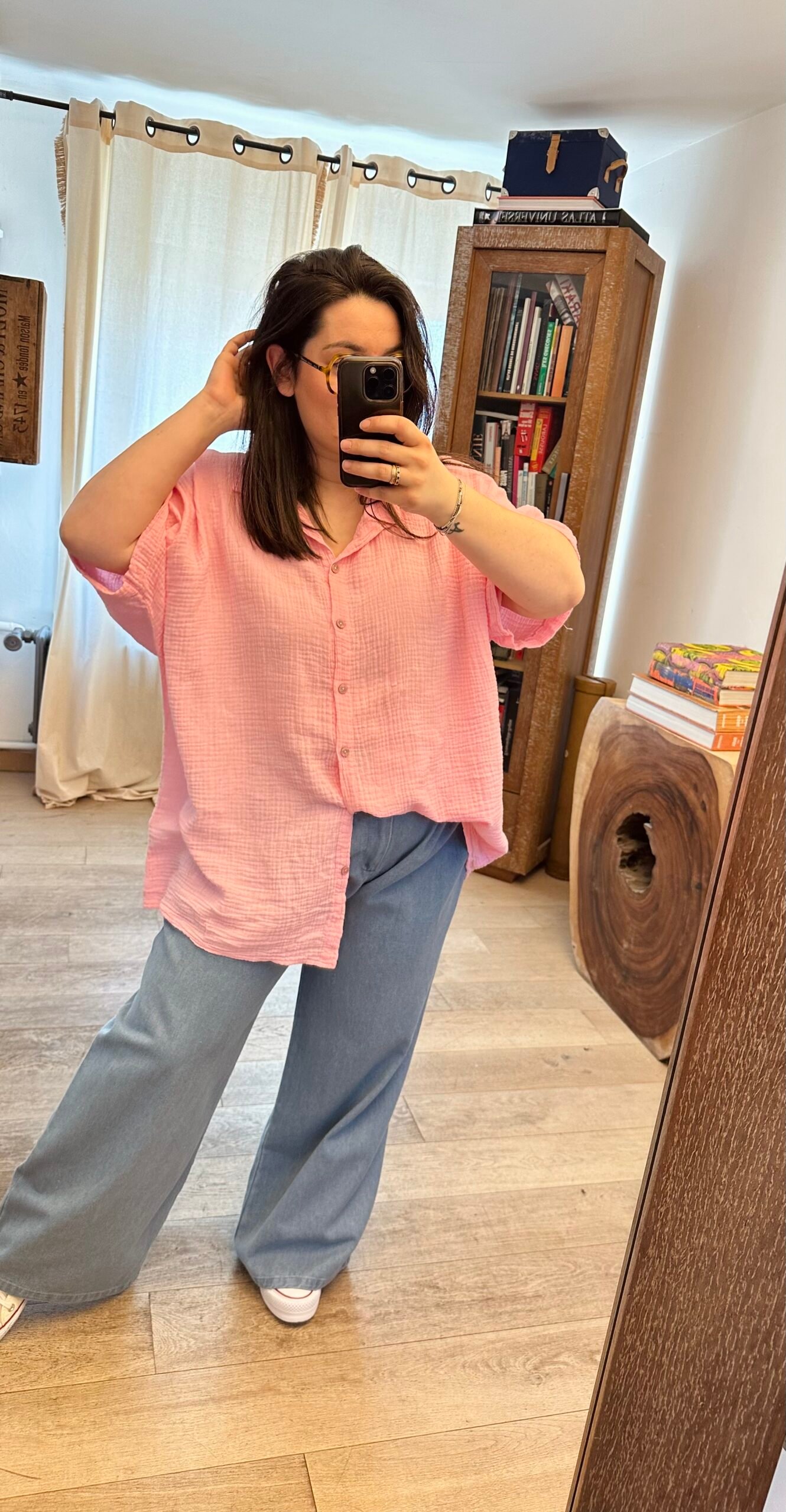 chemise en gaze de coton rose grande taille femme curvyby romy