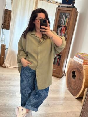 chemise gaze de coton kaki grande taille femme curvy by romy