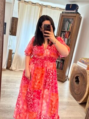 robe fleurie rose orange grande taille femme curvy by romy