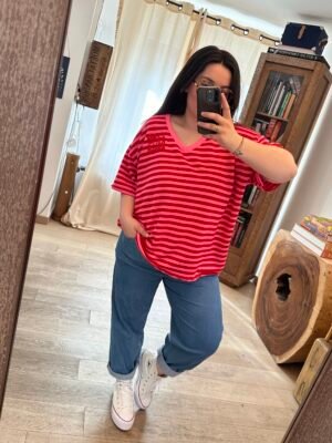t shirt a rayures rouge et rose grande taille femme curvy by romy