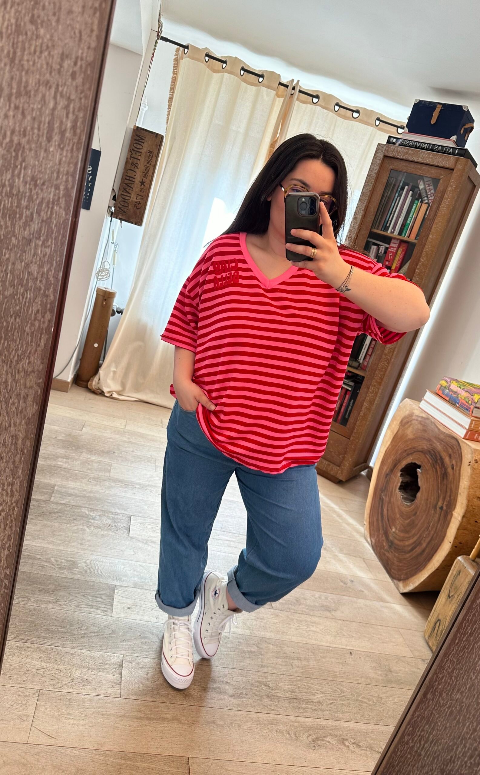 t shirt a rayures rouge et rose grande taille femme curvy by romy