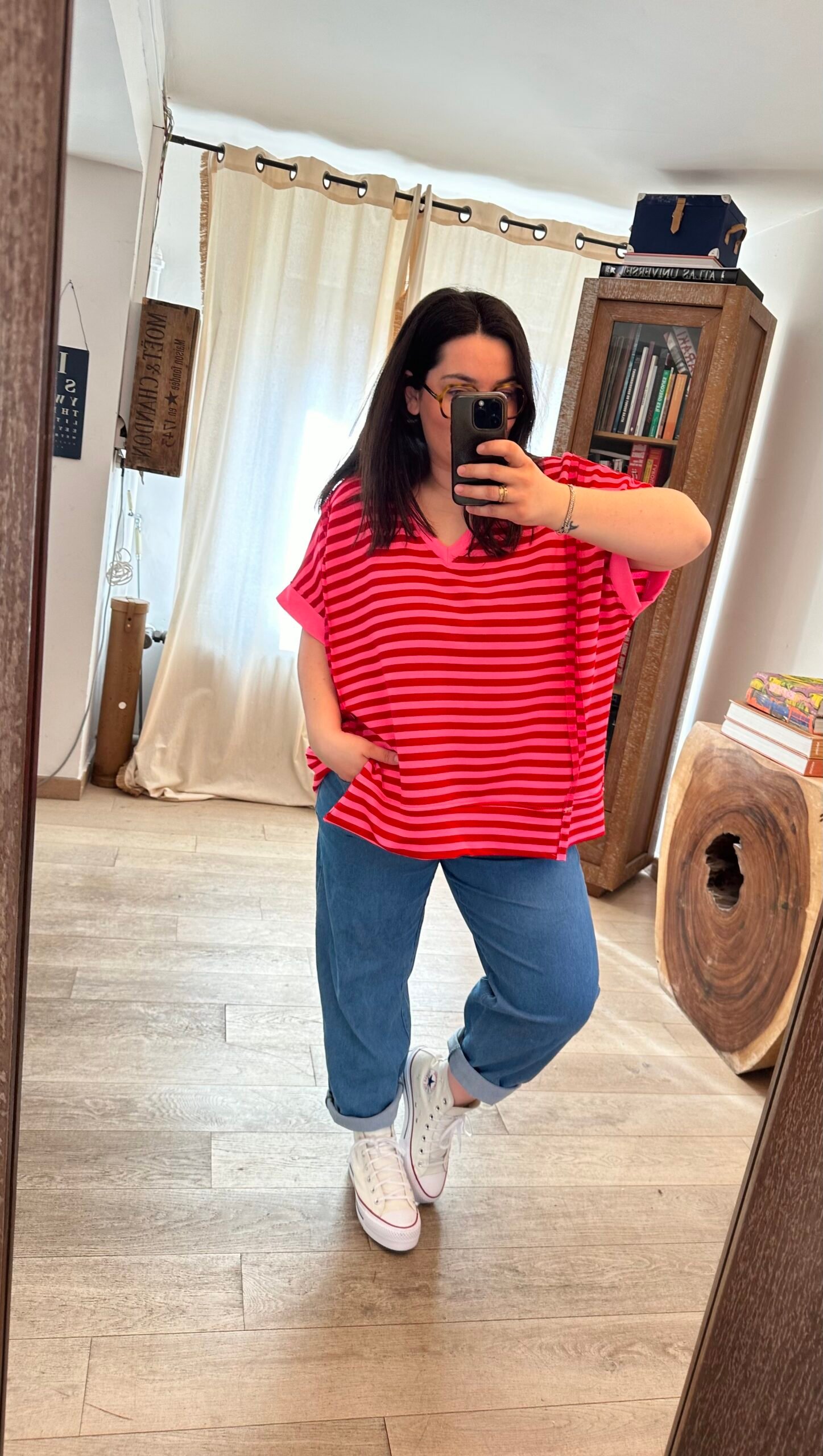 t shirt sweat rayures rouge et rose grande taille femme curvy by romy