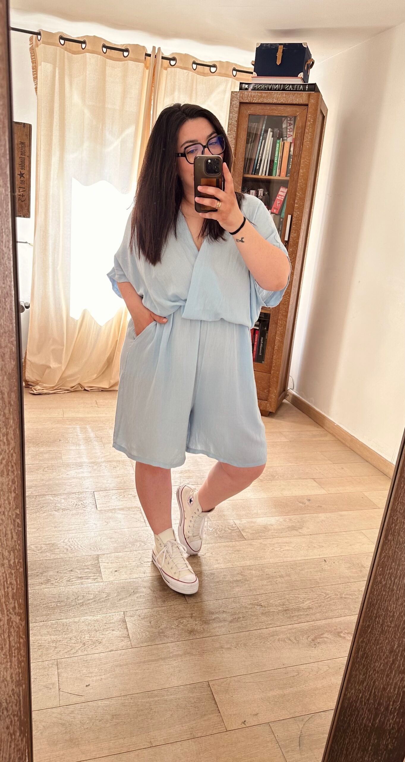 combi short bleu ciel grande taille femme curvy by romy
