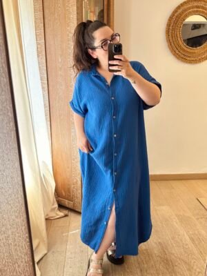 robe chemise bleu gaze de coton grande taille femme curvy by romy