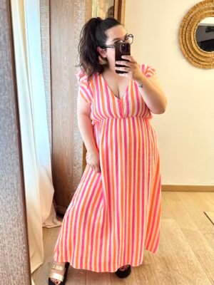 robe a rayures orange et rose grande taille femme curvy by romy