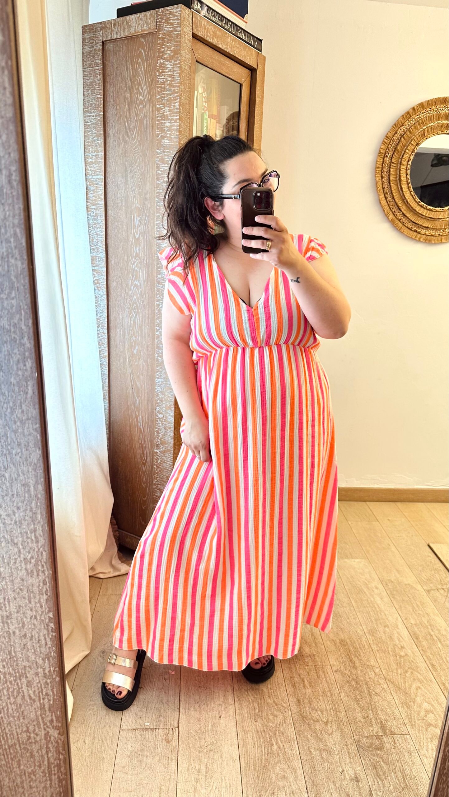 robe a rayures orange et rose grande taille femme curvy by romy