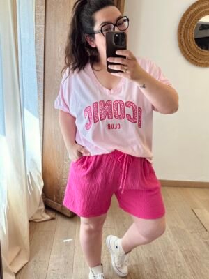 short en gaze de coton fuchsia grande taille femme curvy by romy